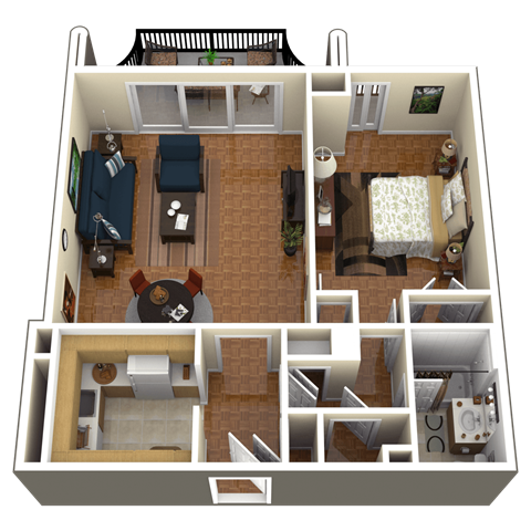 Floor plan for 1 bed, 1 bath, 775 sqft